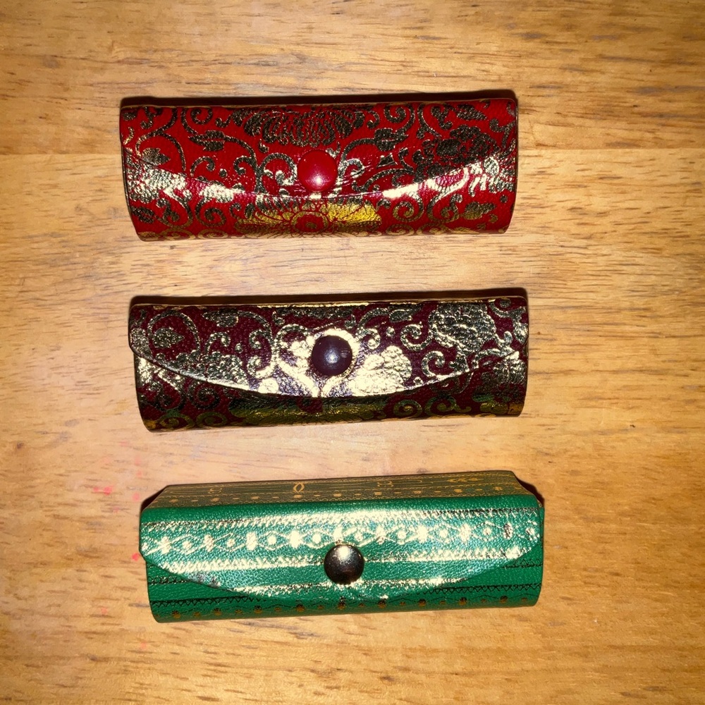 Vintage Fiocchi Italy Leather Lipstick Case Holder With Mirror SET OF 3